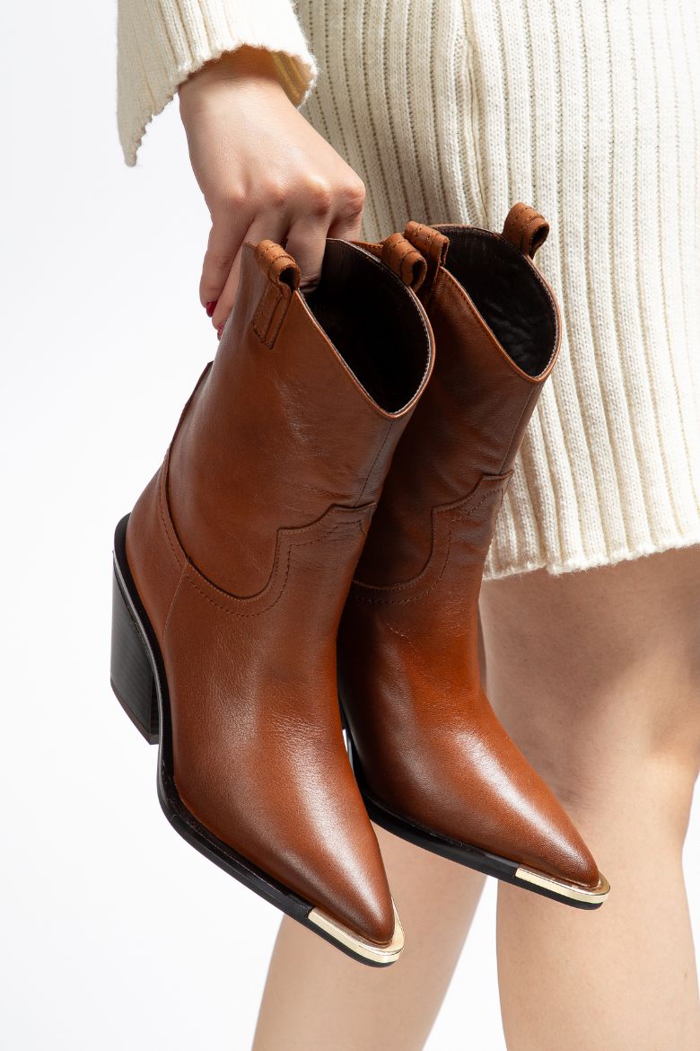 Hakiki Deri 36 Numaradan 41 Numaraya Kadar Kadın Kovboy/Western Uzun Bot Taba resmi