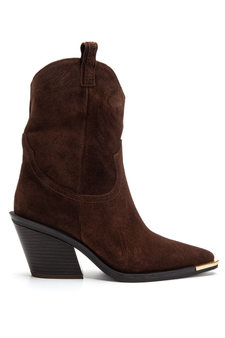 Hakiki Süet Deri 36 Numaradan 41 Numaraya Kadar Kadın Kovboy/Western Uzun Bot Kahverengi resmi