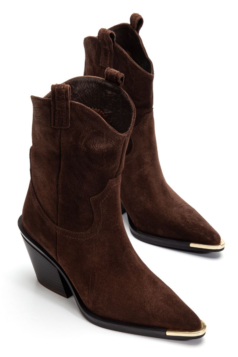 Hakiki Süet Deri 36 Numaradan 41 Numaraya Kadar Kadın Kovboy/Western Uzun Bot Kahverengi resmi