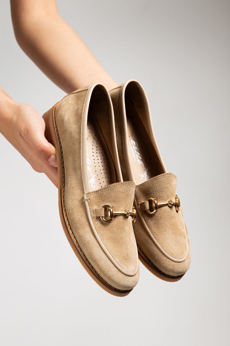 Hakiki Deri 33-34-35-36 Numaradan 41-42-43-44-45 Numaraya Kadar Kadın Ayakkabı Bej Süet resmi