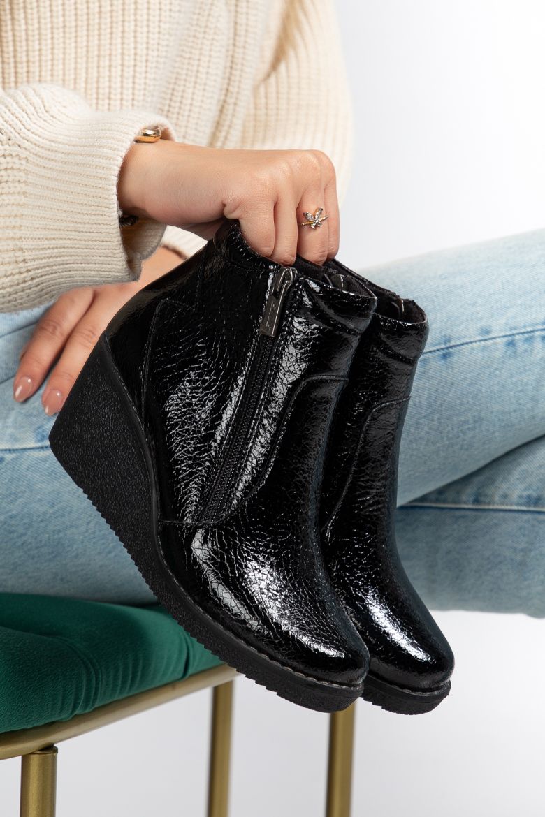 Hakiki Deri 34 -35 Numaradan 41-42 Numaraya Kadar Dolgu Topuk Kadın Bot Siyah Chicago resmi