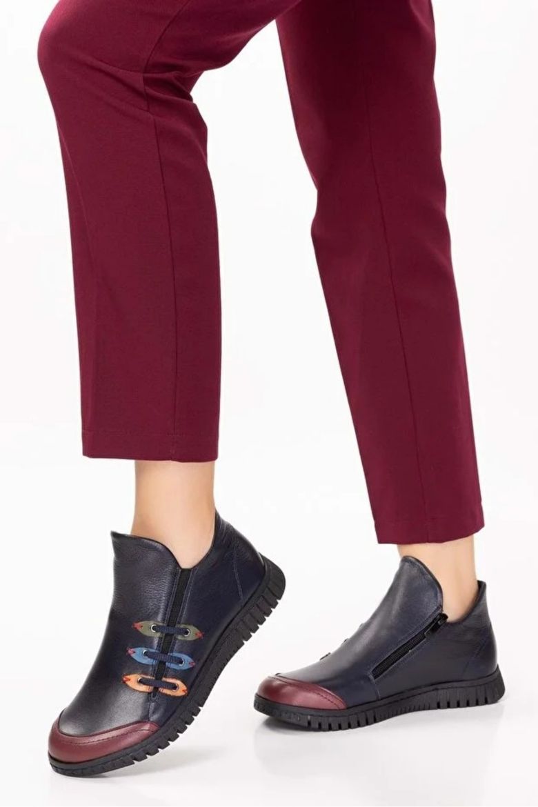 Hakiki Deri Rahat Kolay Giyim Günlük Bot Lacivert resmi