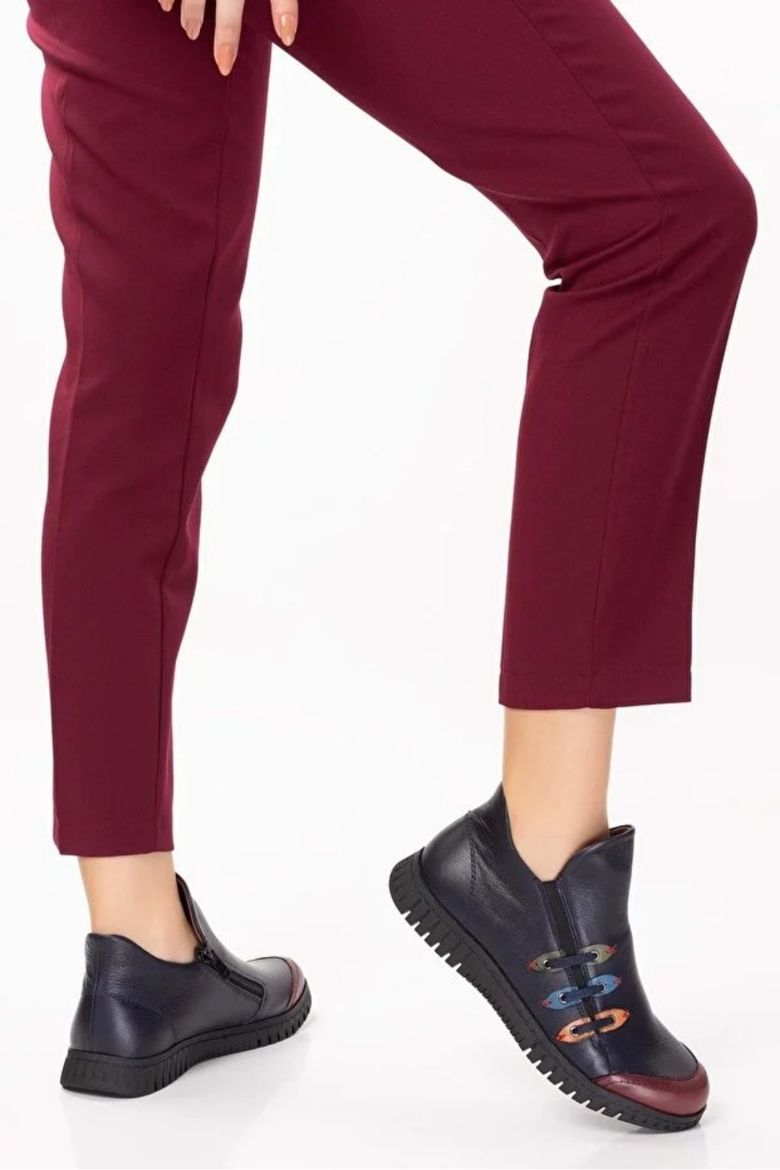 Hakiki Deri Rahat Kolay Giyim Günlük Bot Lacivert resmi