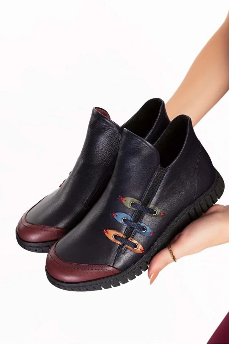 Hakiki Deri Rahat Kolay Giyim Günlük Bot Lacivert resmi