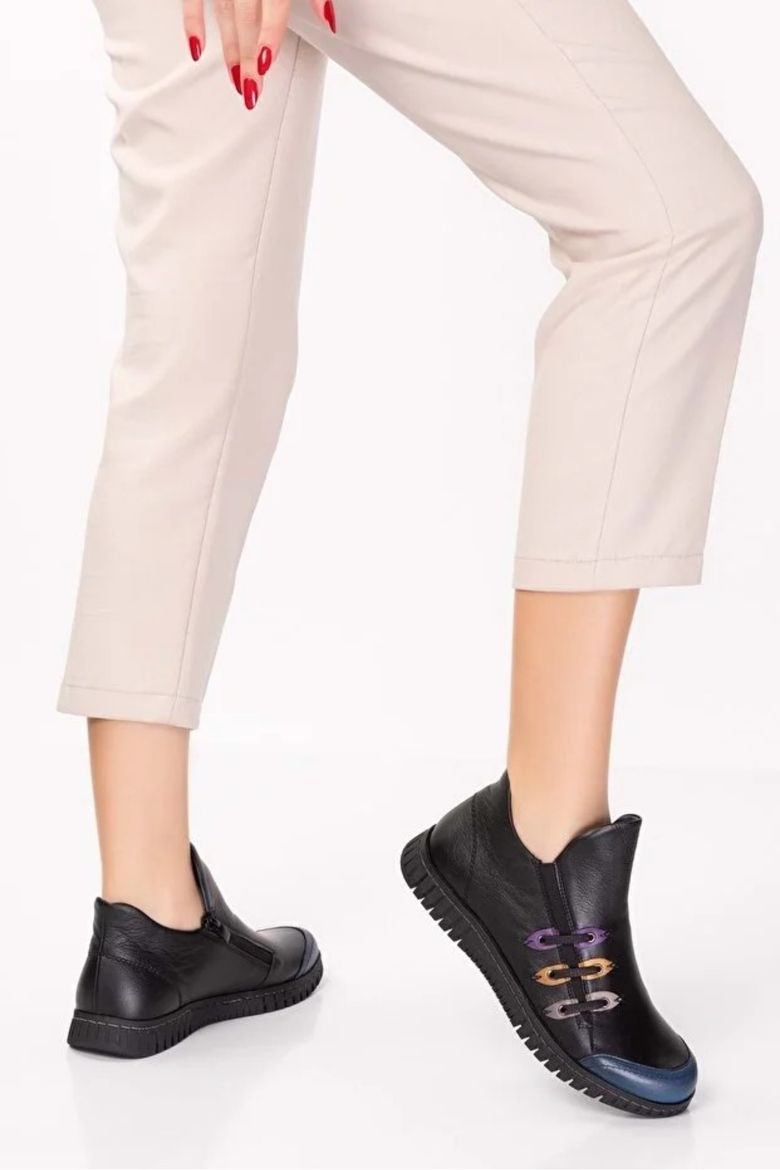 Hakiki Deri Rahat Kolay Giyim Günlük Bot Siyah resmi