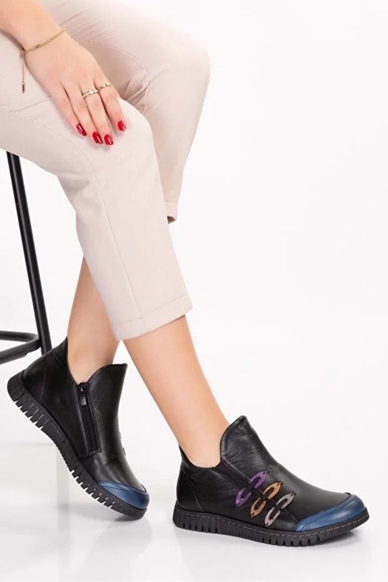 Hakiki Deri Rahat Kolay Giyim Günlük Bot Siyah resmi