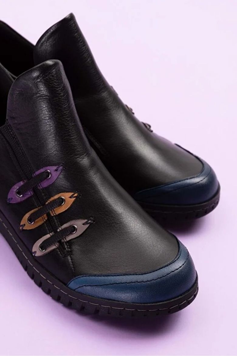 Hakiki Deri Rahat Kolay Giyim Günlük Bot Siyah resmi