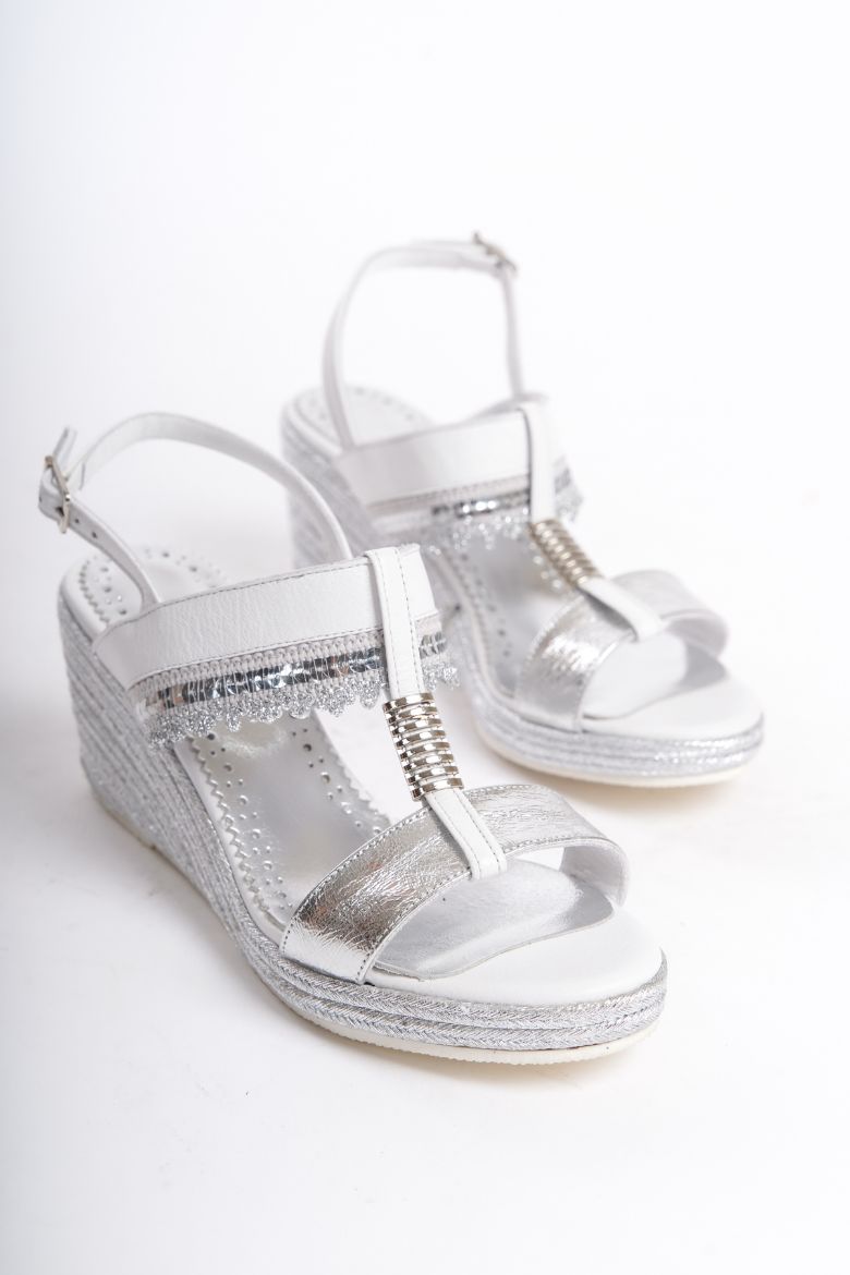 Hakiki Deri Topuklu Gelinlik 33-34-35-41-42-43-44 -45 Numara Sandalet beyaz multi resmi