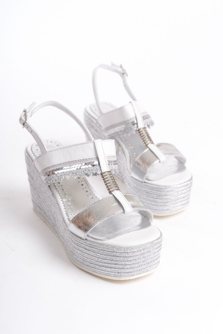 Hakiki Deri Topuklu Gelinlik 33-34-35-41-42-43-44 -45 Numara Sandalet beyaz multi resmi