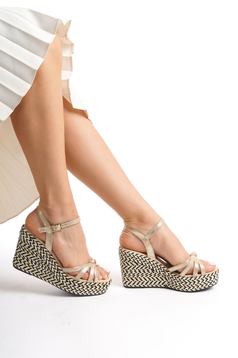 Hakiki Deri  Kadın  Sandalet 33-34-35-41-42-43-44-45 altın resmi