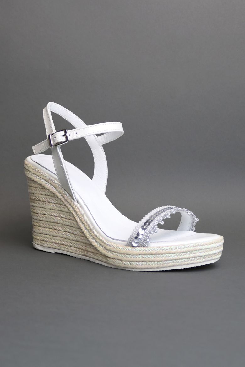 Hakiki Deri Gelinlik  Kadın Sandalet 34-35-41-42  43-44 Numara gümüş resmi