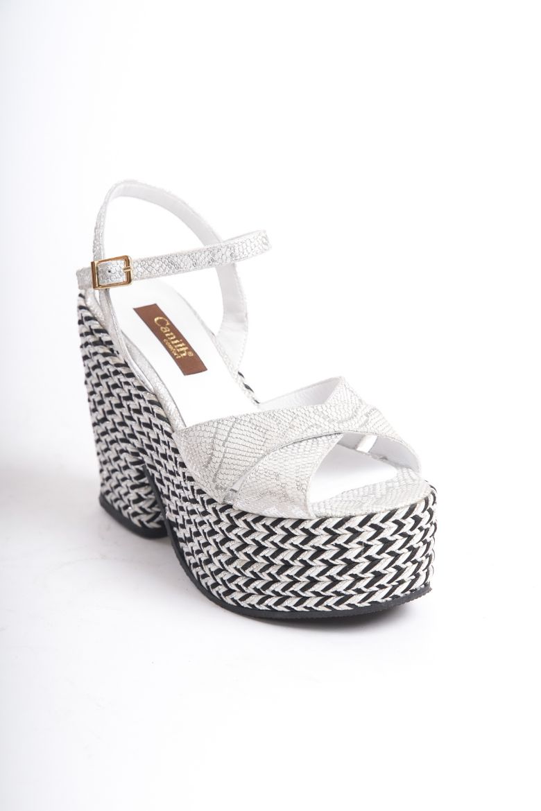 Hakiki Deri Topuklu Gelinlik 33-34-35-41-42-43-44 -45 Numara Sandalet gümüş yılan resmi