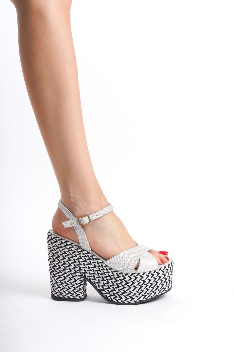 Hakiki Deri Topuklu Gelinlik 33-34-35-41-42-43-44 -45 Numara Sandalet gümüş yılan resmi