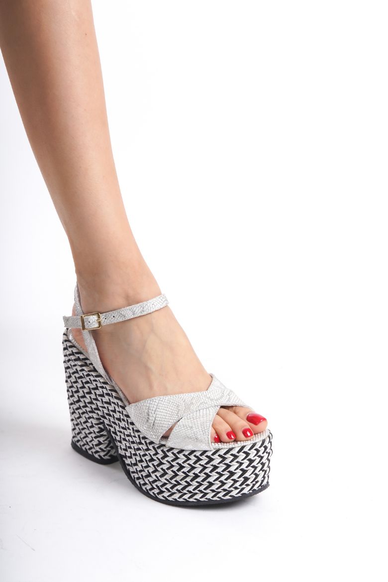 Hakiki Deri Topuklu Gelinlik 33-34-35-41-42-43-44 -45 Numara Sandalet gümüş yılan resmi