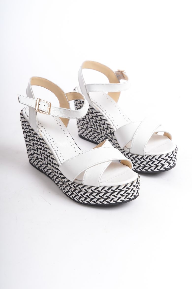 Hakiki Deri Topuklu Kadın Sandalet 34-35-41-42-43-44 Numara beyaz resmi