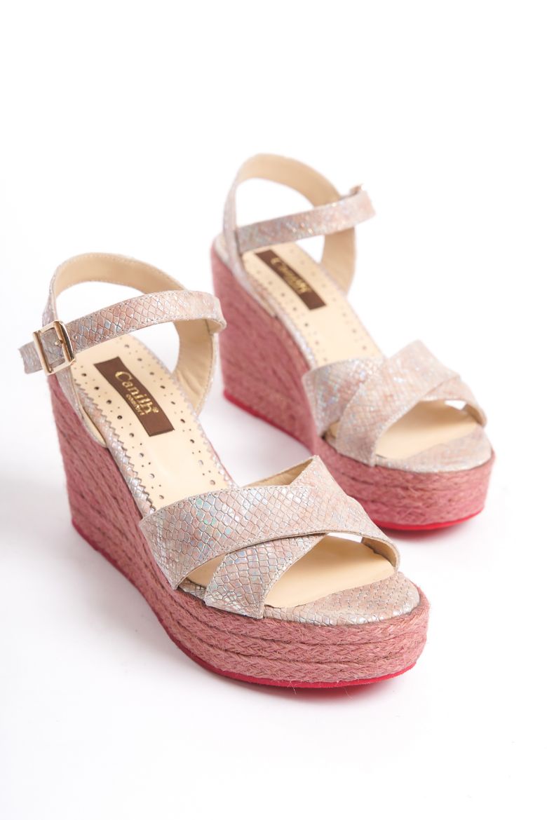 Hakiki Deri Topuklu Kadın Sandalet 34-35-41-42-43-44 Numara pembe yılan resmi