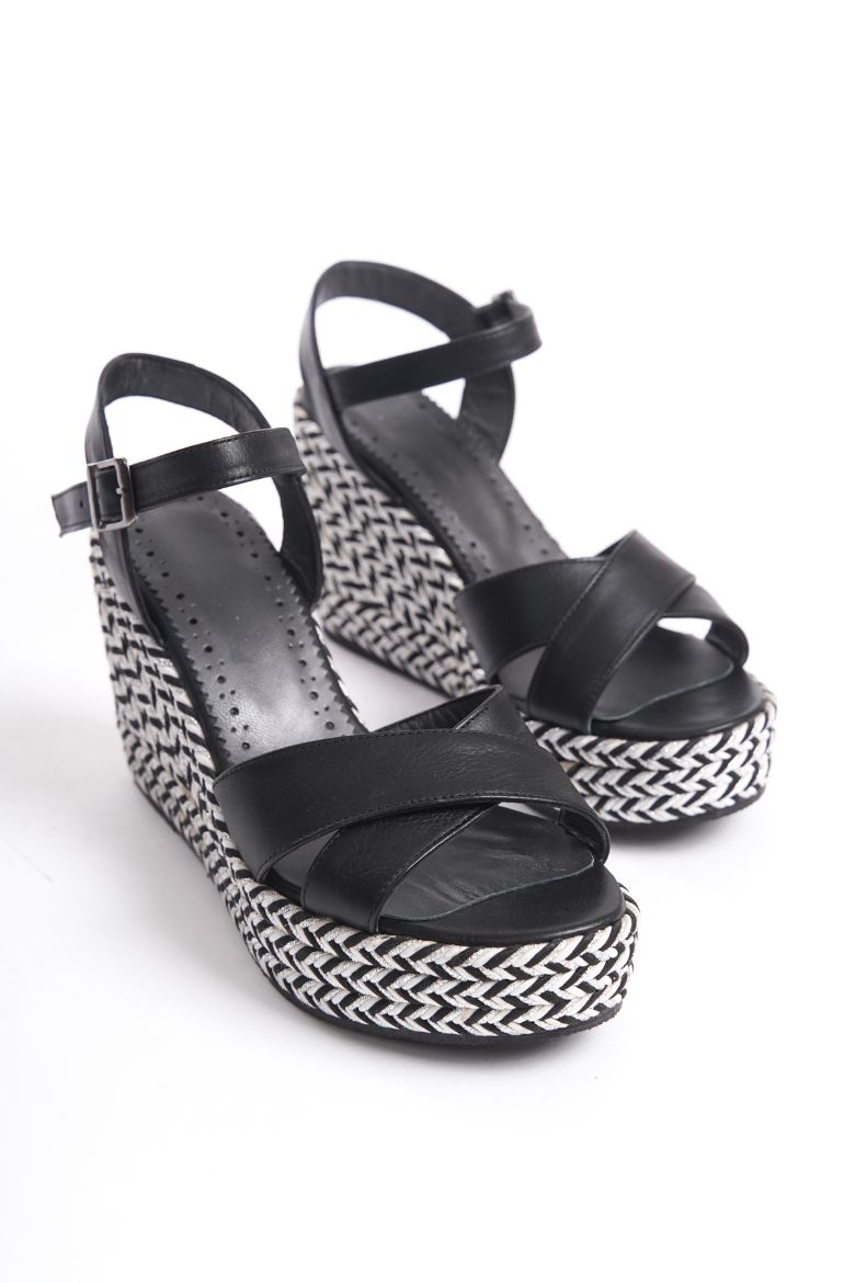 Hakiki Deri Topuklu Kadın Sandalet 34-35-41-42-43-44 Numara Siyah resmi
