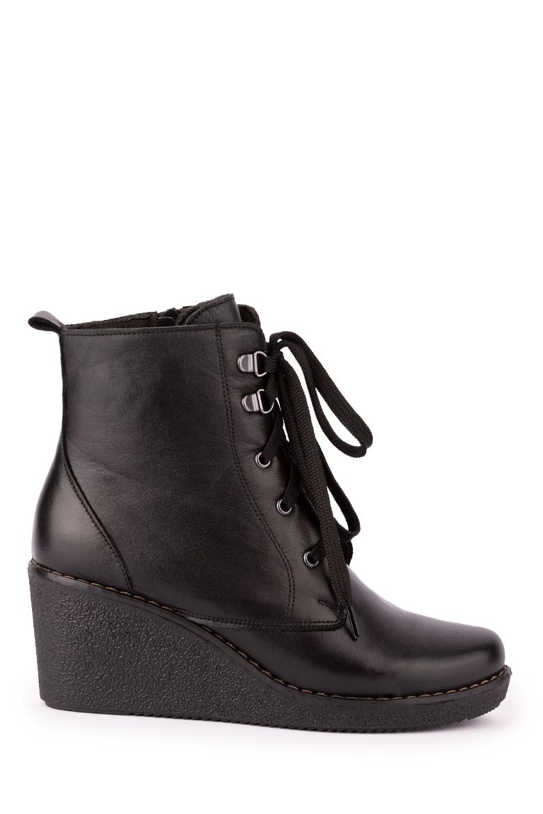 Hakiki Deri 34-35-41-42-Numara Dolgu Topuk Kışlık Kadın Bot siyah resmi