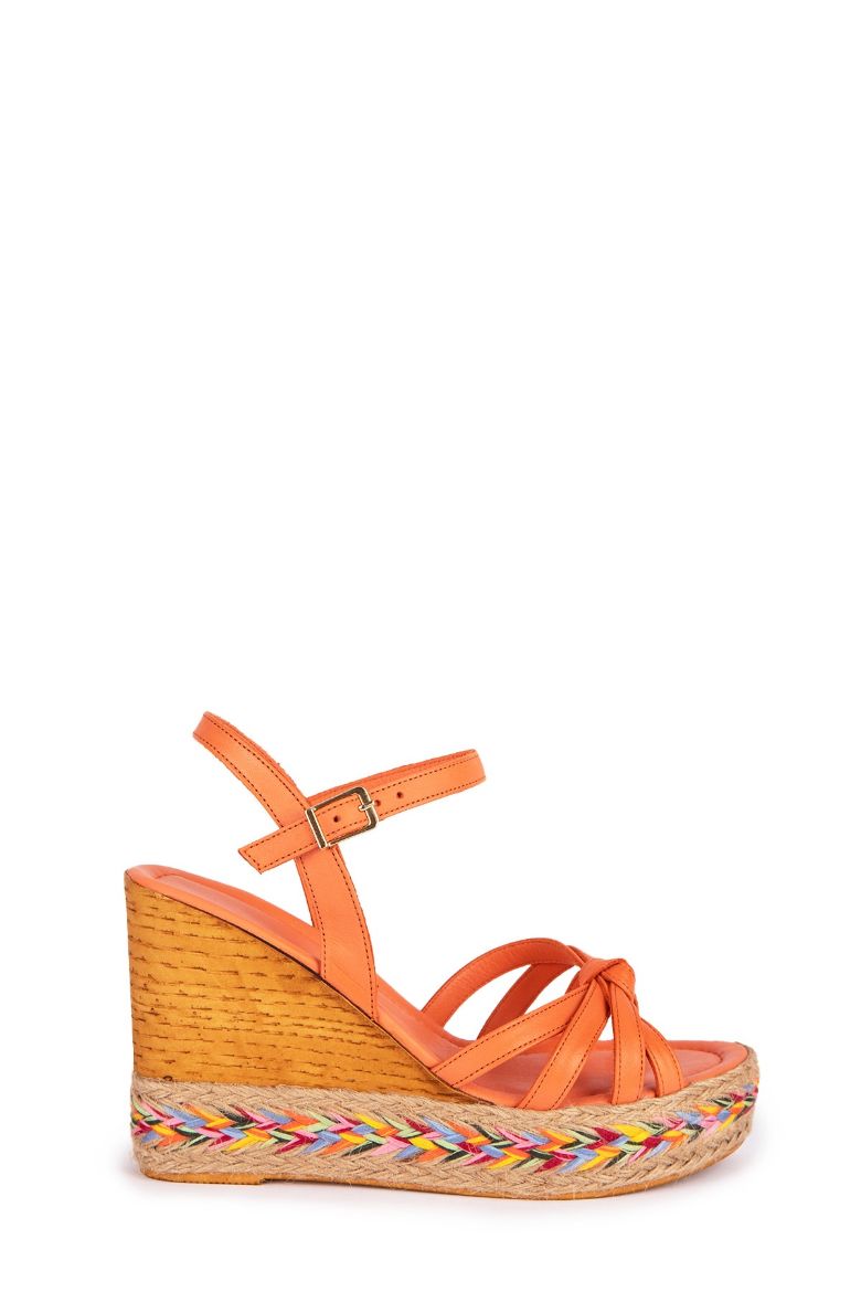 Hakiki Deri Kadın Espadril Sandalet turuncu resmi