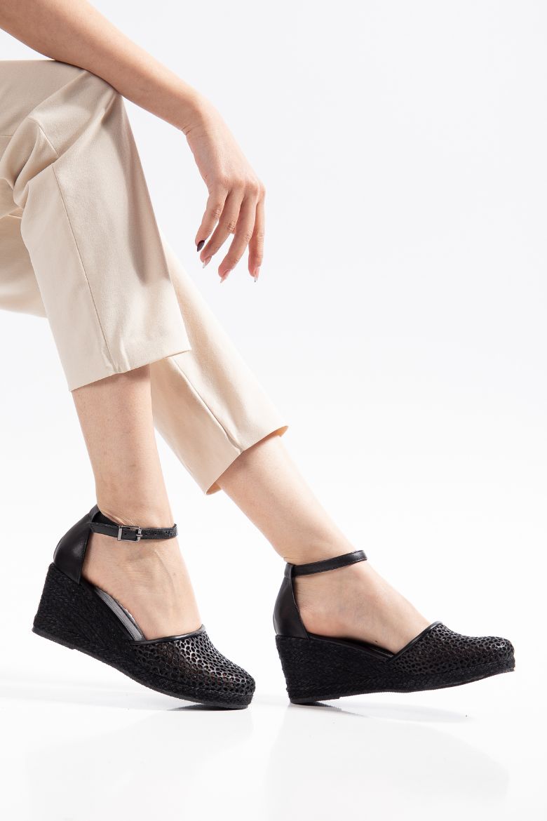 Hakiki Deri Espadril 33-34- 42-43-44-45 Numara Kadın Sandalet Siyah resmi