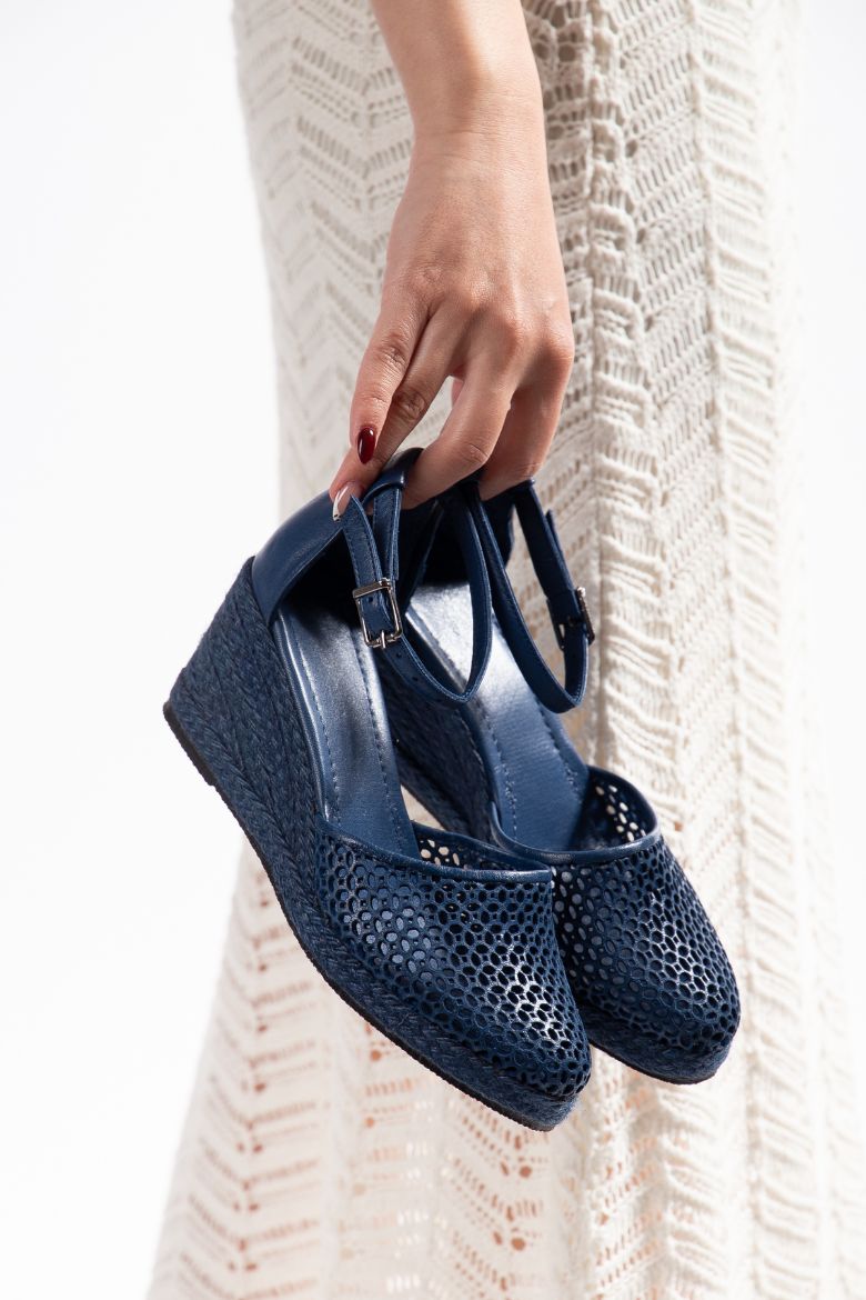 Hakiki Deri Espadril 33-34- 42-43-44-45 Numara Kadın Sandalet Mavi resmi