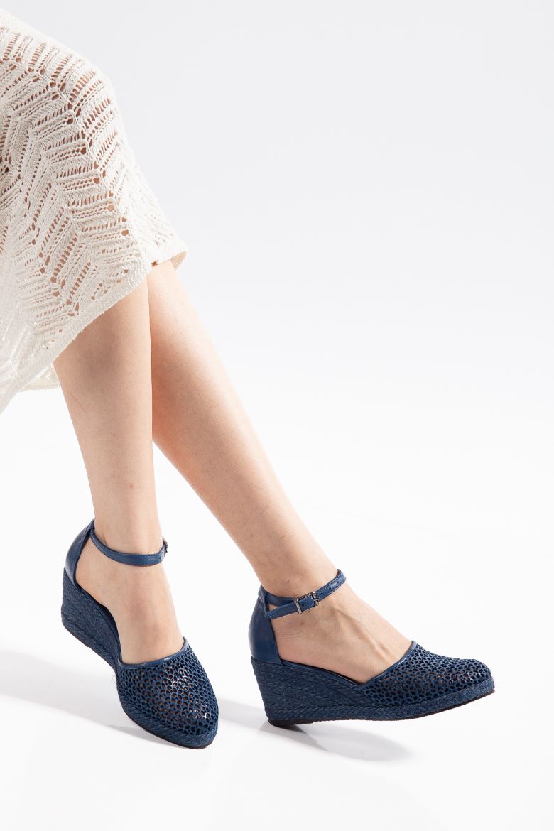 Hakiki Deri Espadril 33-34- 42-43-44-45 Numara Kadın Sandalet Mavi resmi