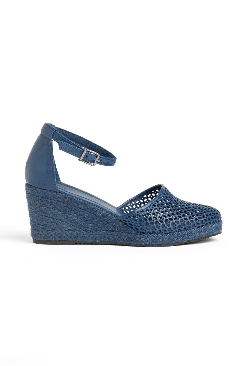 Hakiki Deri Espadril 33-34- 42-43-44-45 Numara Kadın Sandalet Mavi resmi