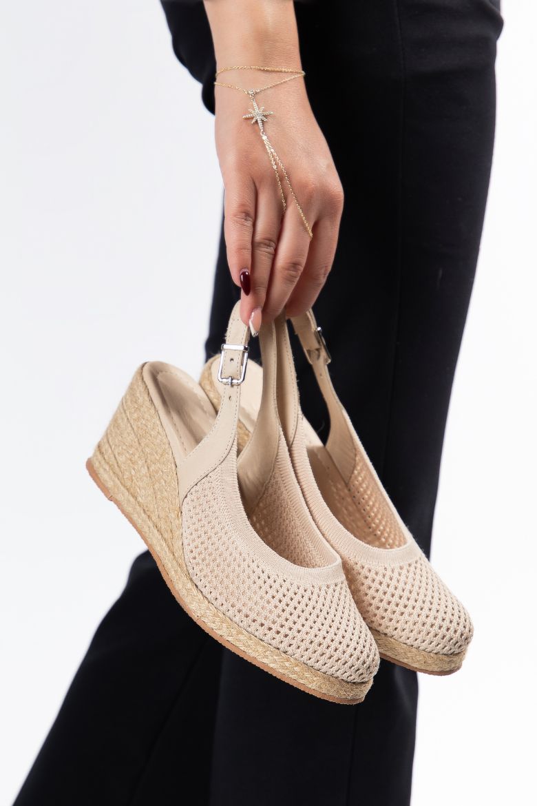Triko Espadril 33-34 'ten 42-43-44-45 'e Kadar Kadın Sandalet Bej resmi