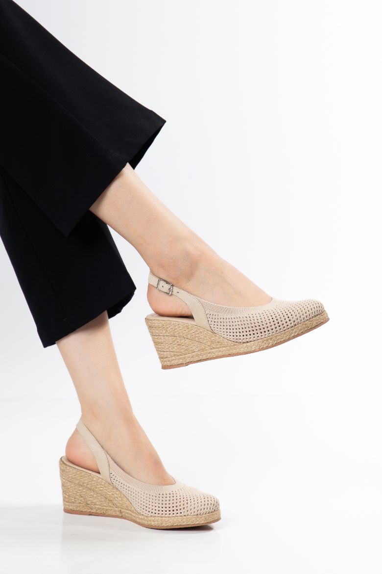 Triko Espadril 33-34 'ten 42-43-44-45 'e Kadar Kadın Sandalet Bej resmi